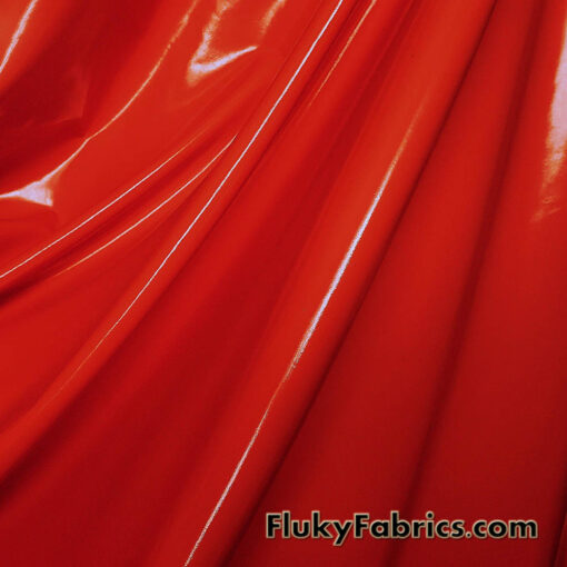 Rich Red Imitation Latex Fabric – Glossy Liquid Look with 4-Way Stretch
