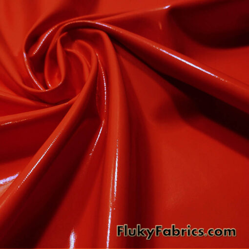 Rich Red Imitation Latex Fabric – Glossy Liquid Look with 4-Way Stretch