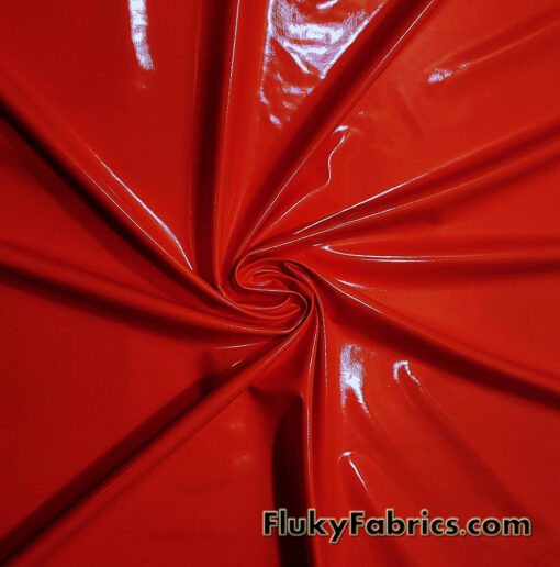 Rich Red Imitation Latex Fabric – Glossy Liquid Look with 4-Way Stretch