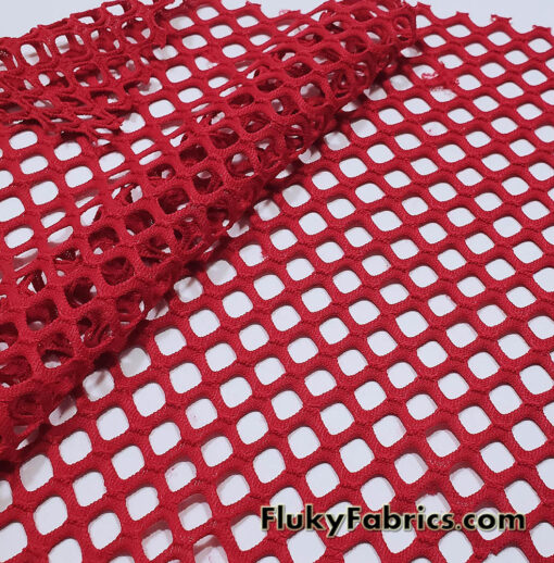 Ruby Red Color Big Hole Fishnet Fabric
