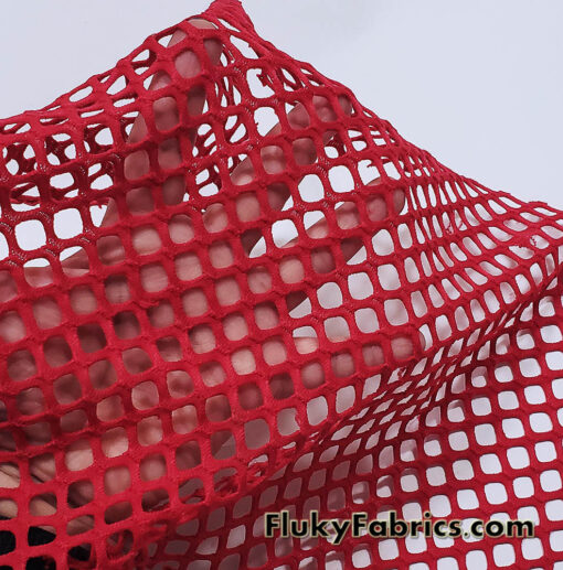 Ruby Red Color Big Hole Fishnet Fabric