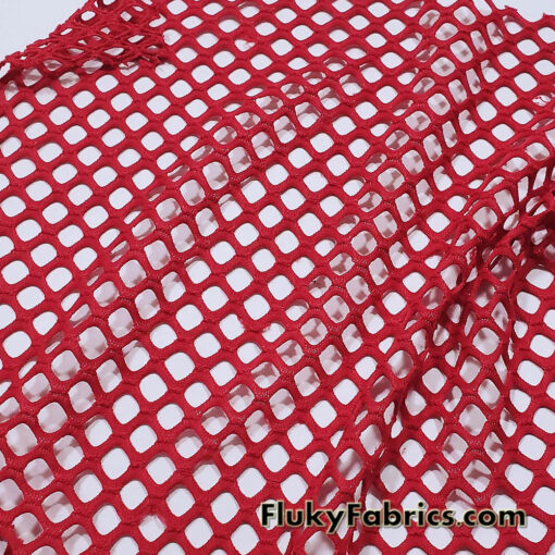 Ruby Red Color Big Hole Fishnet Fabric