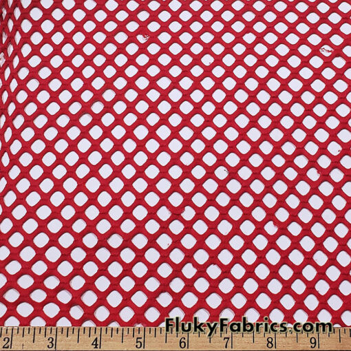 Ruby Red Color Big Hole Fishnet Fabric
