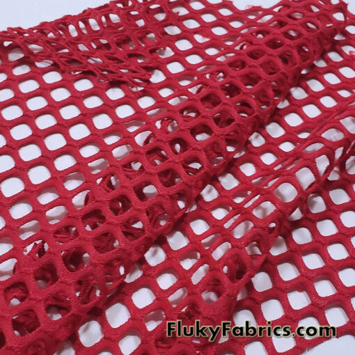 Ruby Red Color Big Hole Fishnet Fabric