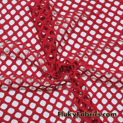 Ruby Red Color Big Hole Fishnet Fabric