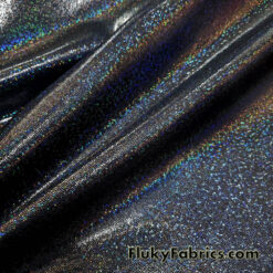 Black with Iridescent Hologram Foil Spandex Fabric: Suncatcher 4-Way Stretch