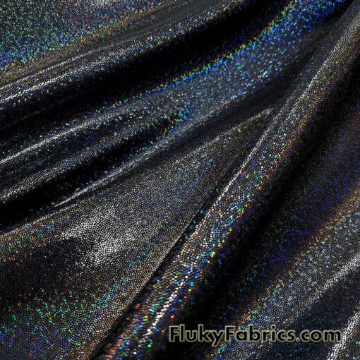 Black with Iridescent Hologram Foil Spandex Fabric: Suncatcher 4-Way Stretch