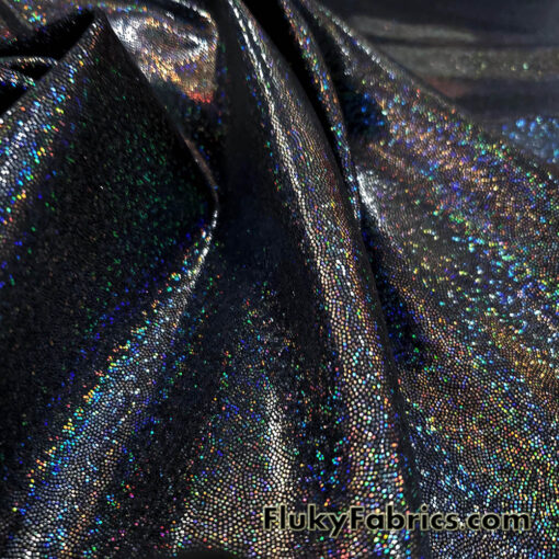Black with Iridescent Hologram Foil Spandex Fabric: Suncatcher 4-Way Stretch