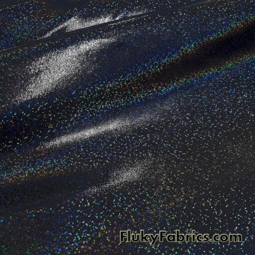 Black with Iridescent Hologram Foil Spandex Fabric: Suncatcher 4-Way Stretch