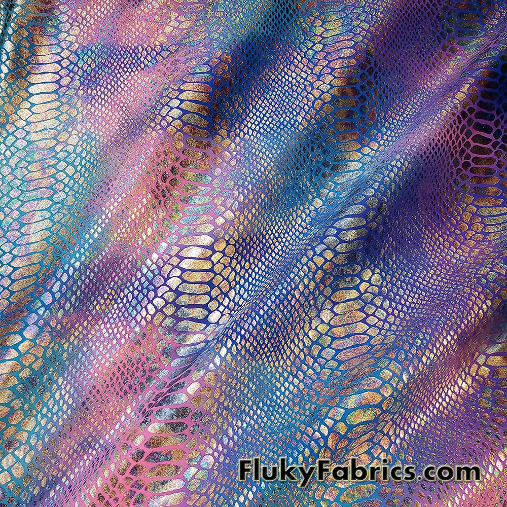 Cotton Candy Pink and Blue Tie Dye with Snake Metallic Foil Design Nylon Spandex