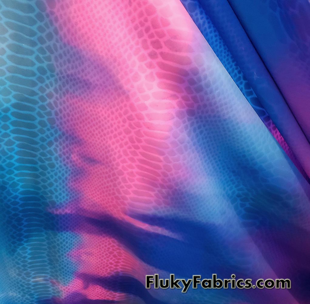 Cotton Candy Pink and Blue Tie Dye with Snake Metallic Foil Design Nylon Spandex