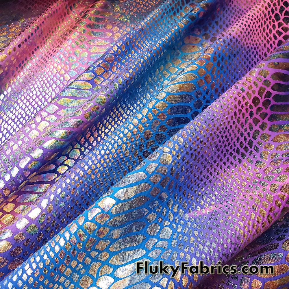Cotton Candy Pink and Blue Tie Dye with Snake Metallic Foil Design Nylon Spandex