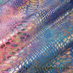 Cotton Candy Pink and Blue Tie Dye with Snake Metallic Foil Design Nylon Spandex