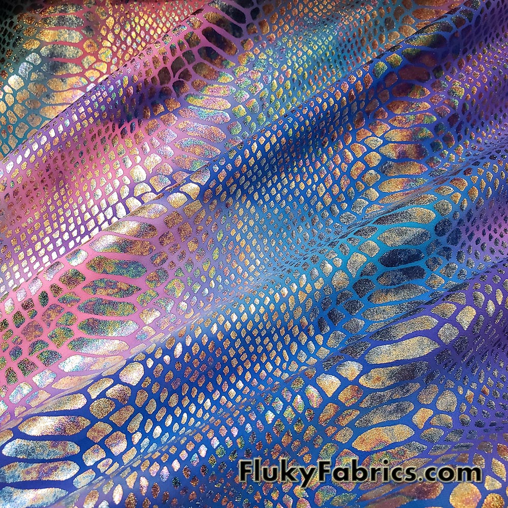 Cotton Candy Pink and Blue Tie Dye with Snake Metallic Foil Design Nylon Spandex