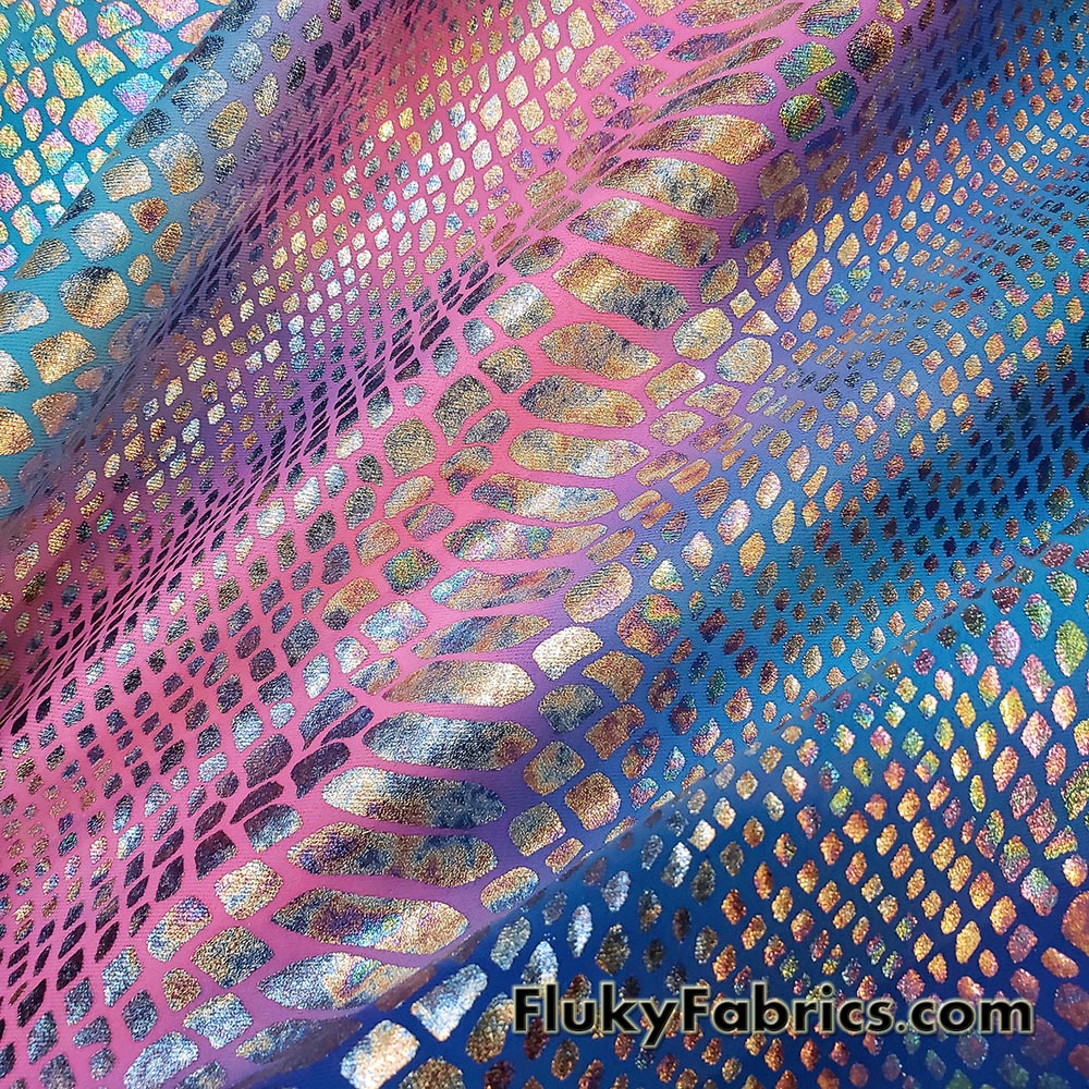 Cotton Candy Pink and Blue Tie Dye with Snake Metallic Foil Design Nylon Spandex