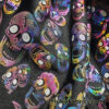 Rainbow Metallic Foil Tossed Skulls Print on Black 4-Way Stretch Spandex Fabric