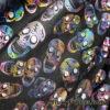 Rainbow Metallic Foil Tossed Skulls Print on Black 4-Way Stretch Spandex Fabric