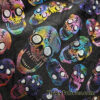 Rainbow Metallic Foil Tossed Skulls Print on Black 4-Way Stretch Spandex Fabric @flukyfabrics