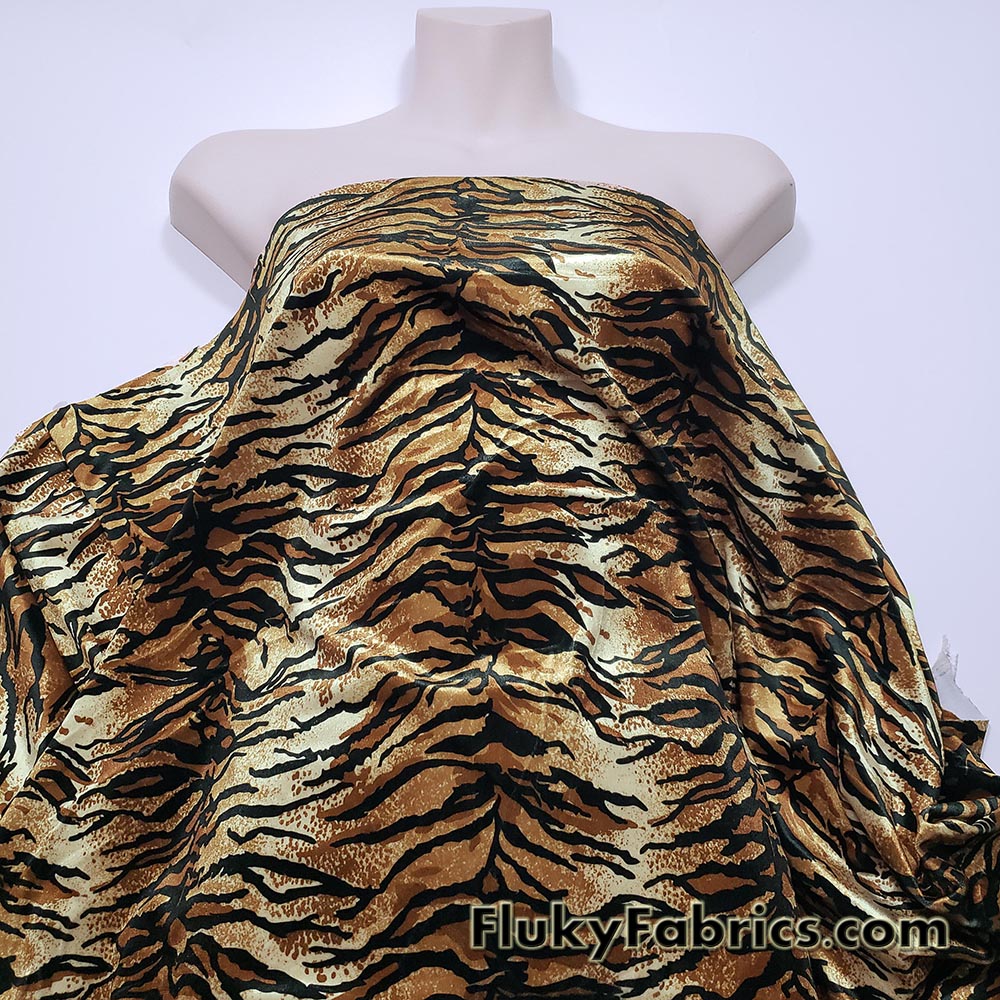 Tiger Print Velvet Stretch Fabric