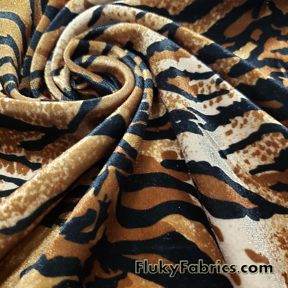 Tiger Print Velvet Stretch Fabric