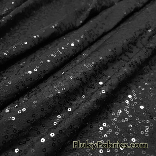 Black Sequin 2-Way Stretch Lightweight Poly Spandex Fabric