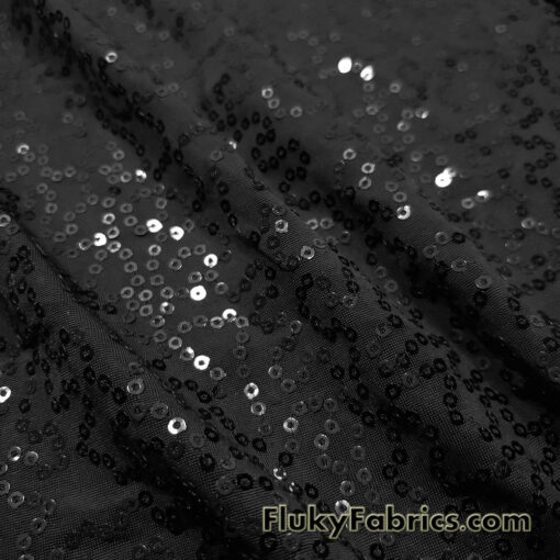 Black Sequin 2-Way Stretch Lightweight Poly Spandex Fabric