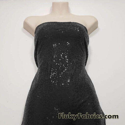 Black Sequin 2-Way Stretch Lightweight Poly Spandex Fabric