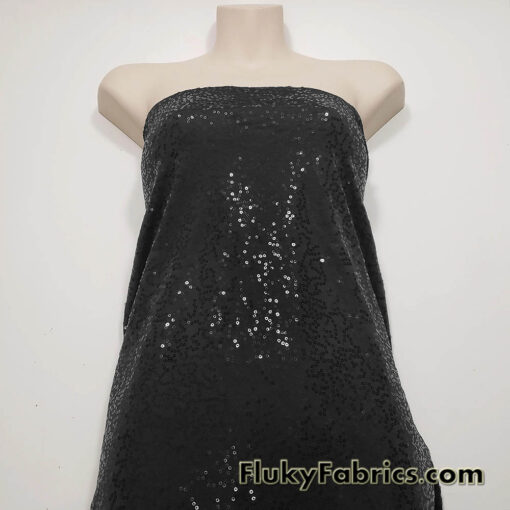Black Sequin 2-Way Stretch Lightweight Poly Spandex Fabric