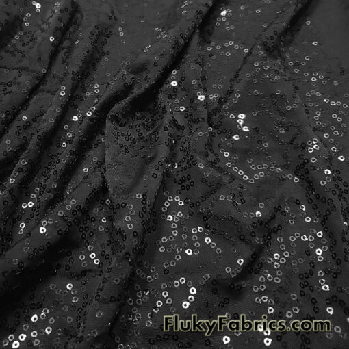 Black Sequin 2-Way Stretch Lightweight Poly Spandex Fabric
