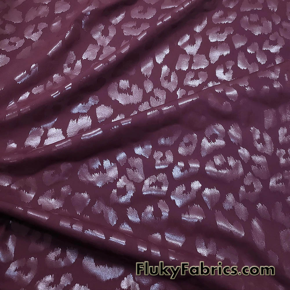 Wine Foil Leopard Poly Spandex Fabric