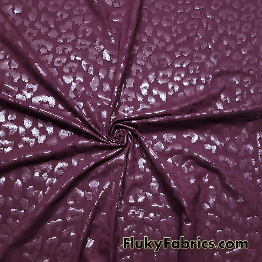 Wine Foil Leopard Poly Spandex Fabric @flukyfabrics