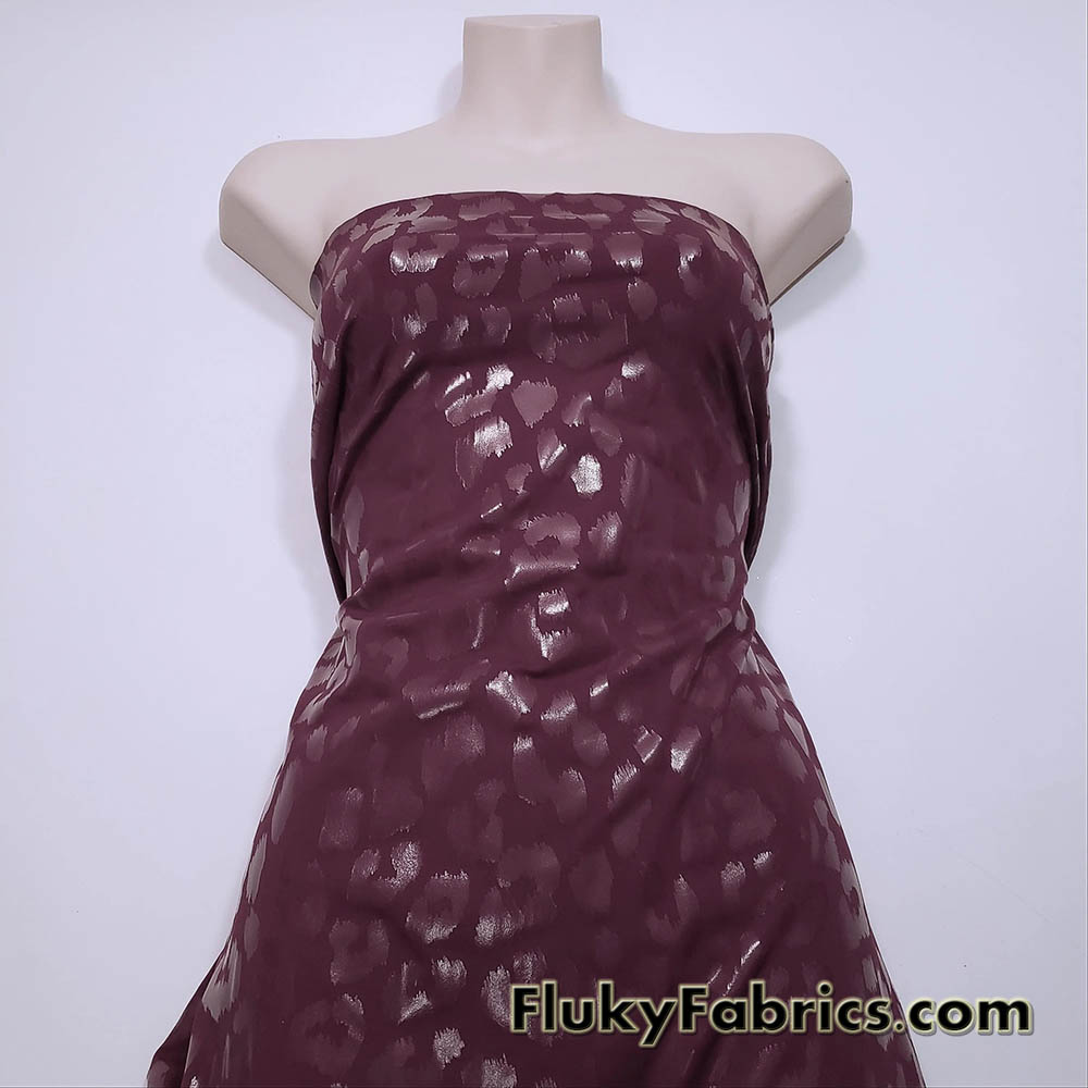 Wine Foil Leopard Poly Spandex Fabric