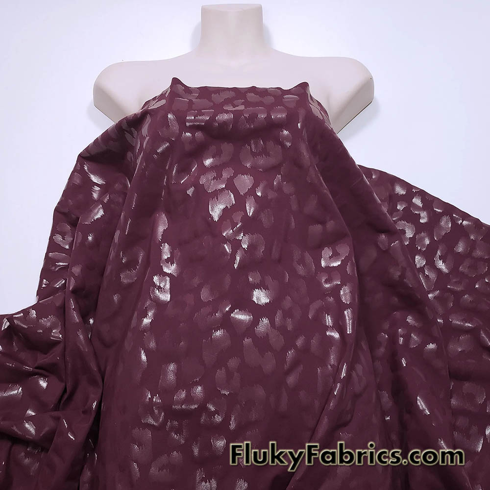 Wine Foil Leopard Poly Spandex Fabric