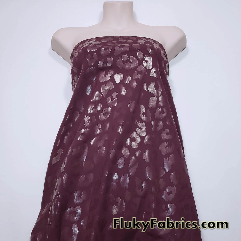Wine Foil Leopard Poly Spandex Fabric