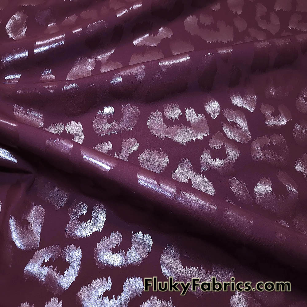 Wine Foil Leopard Poly Spandex Fabric