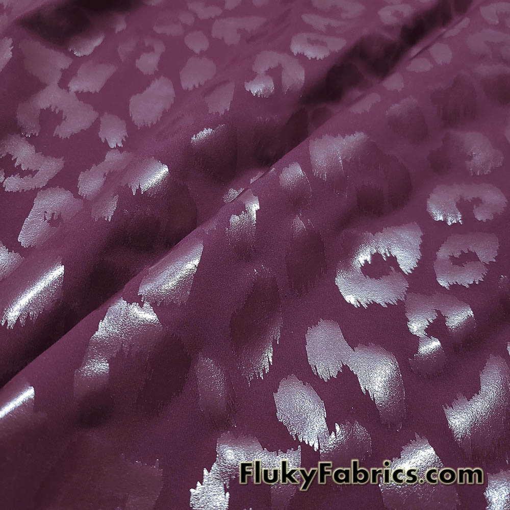 Wine Foil Leopard Poly Spandex Fabric