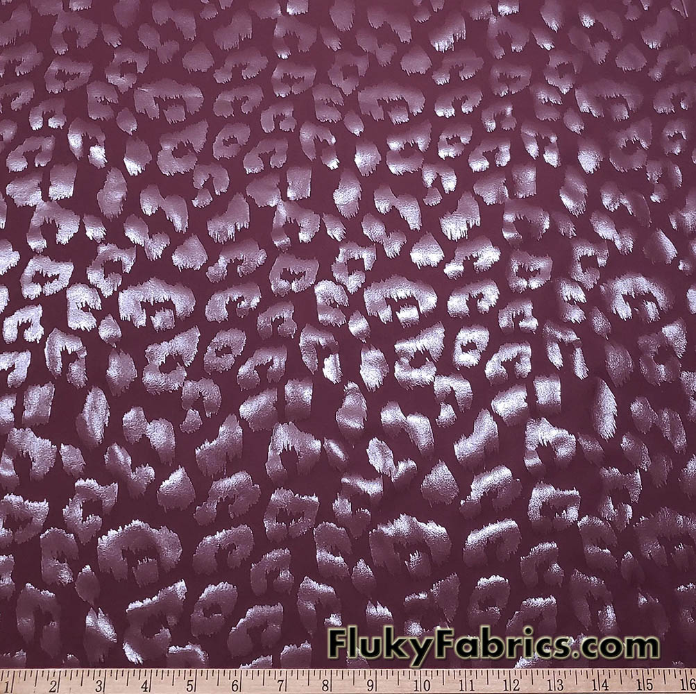 Wine Foil Leopard Poly Spandex Fabric