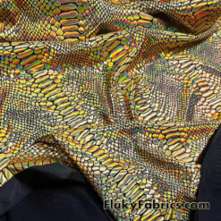 Iridescent Gold Snake Foil on Black Nylon Spandex 4-Way Stretch