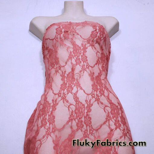 Light Coral 4-Way Stretch Lace Fabric - Lightweight and Sheer - Fluky Fabrics Online Shop Light Coral 4-Way Stretch Lace Fabric - Lightweight and Sheer - Fluky Fabrics Online Shop