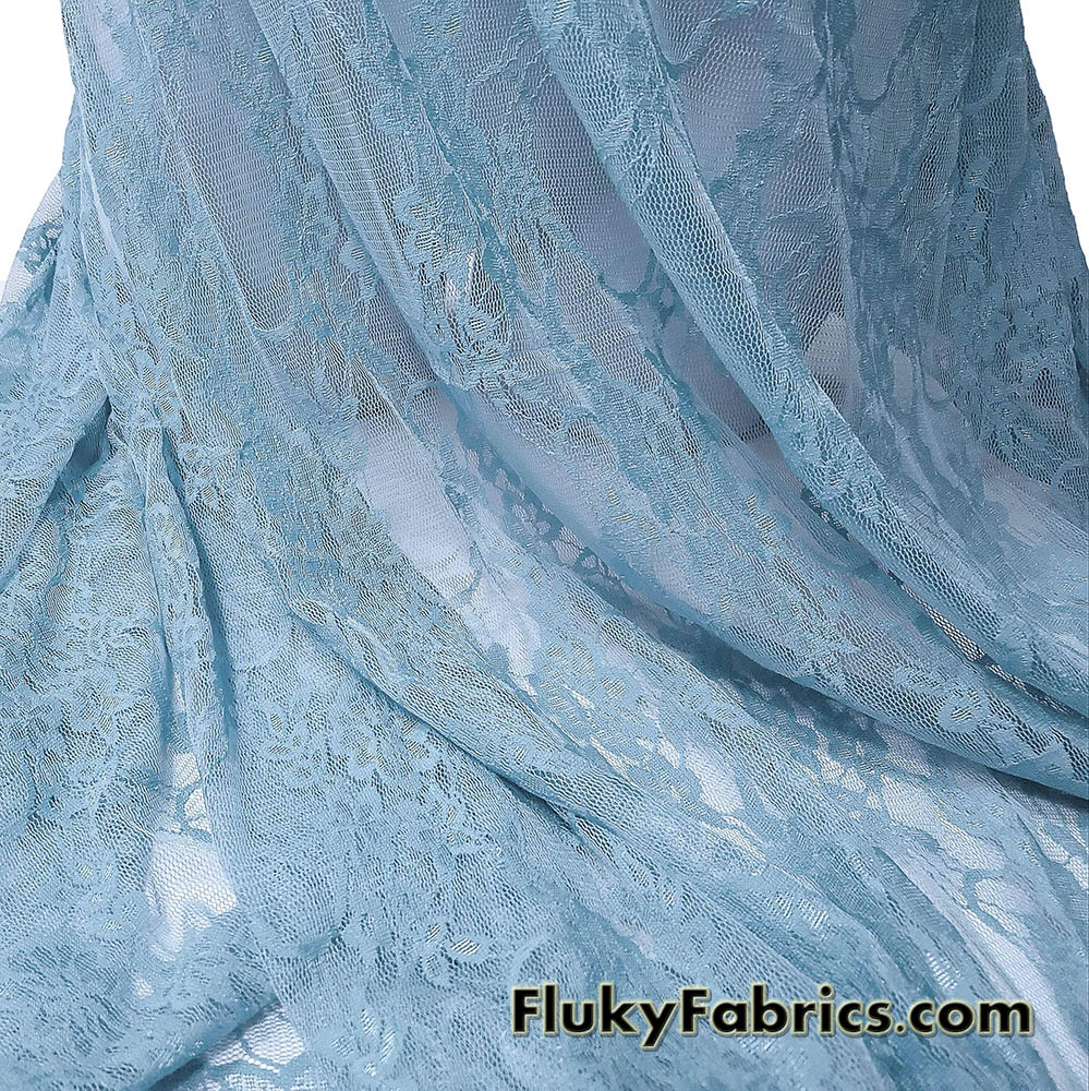 Baby Blue 4-Way Stretch Lace Fabric – Lightweight and Sheer
