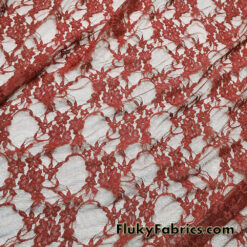 Dark Rust 4-Way Stretch Lace Fabric – Lightweight and Sheer