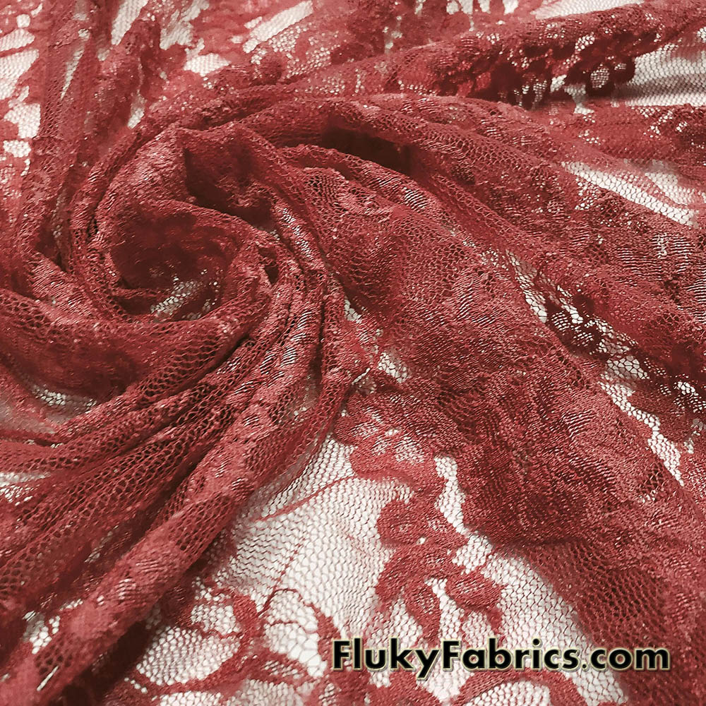Dark Rust 4-Way Stretch Lace Fabric – Lightweight and Sheer