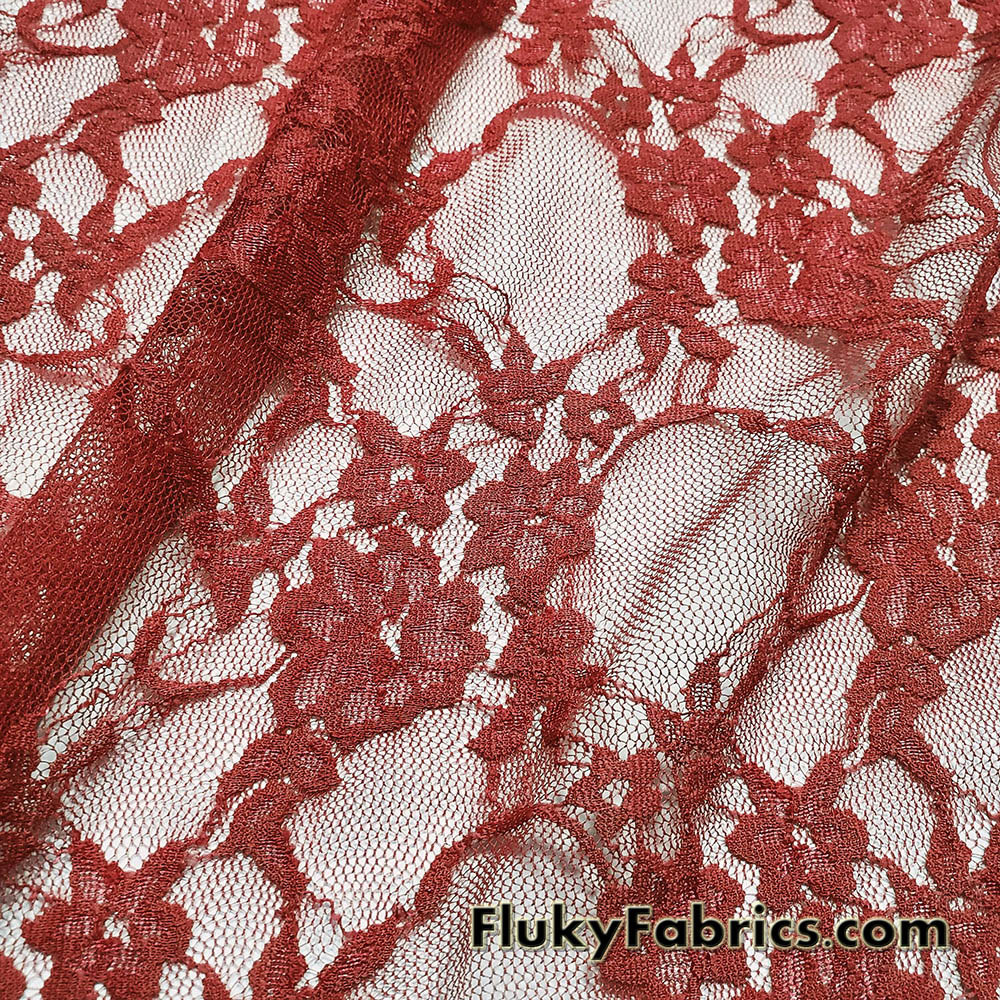 Dark Rust 4-Way Stretch Lace Fabric – Lightweight and Sheer