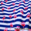 Pink Flamingos and Navy Stripes Print on 4-Way Stretch Swimsuit Nylon Spandex