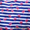Pink Flamingos and Navy Stripes Print on 4-Way Stretch Swimsuit Nylon Spandex