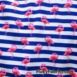 Pink Flamingos and Navy Stripes Print on 4-Way Stretch Swimsuit Nylon Spandex