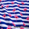Pink Flamingos and Navy Stripes Print on 4-Way Stretch Swimsuit Nylon Spandex