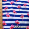 Pink Flamingos and Navy Stripes Print on 4-Way Stretch Swimsuit Nylon Spandex