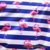 Pink Flamingos and Navy Stripes Print on 4-Way Stretch Swimsuit Nylon Spandex