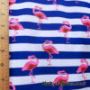 Pink Flamingos and Navy Stripes Print on 4-Way Stretch Swimsuit Nylon Spandex